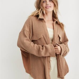 Aerie Lumberjane Waffle Knit Shirt Beach Dune
